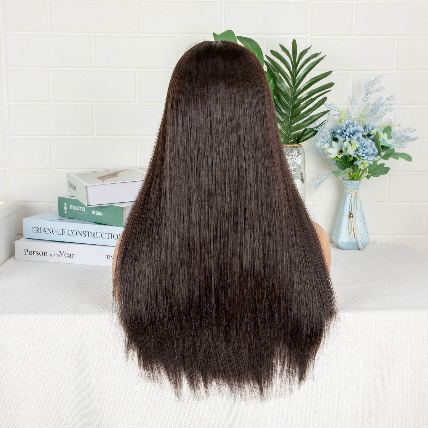 T-Shaped Front Lace Long Straight Bang Synthetic Hair Wig