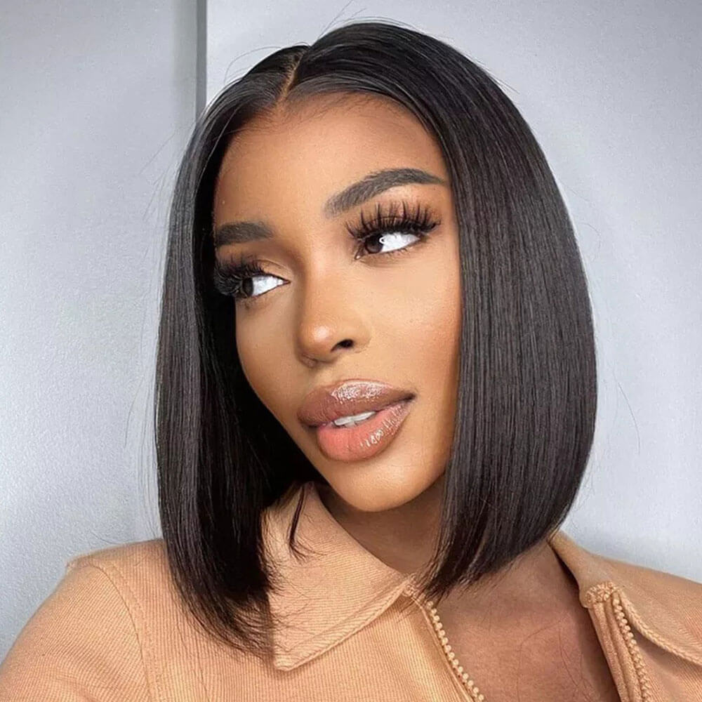 Natural Color Handwoven Human Hair Bob Lace Wig