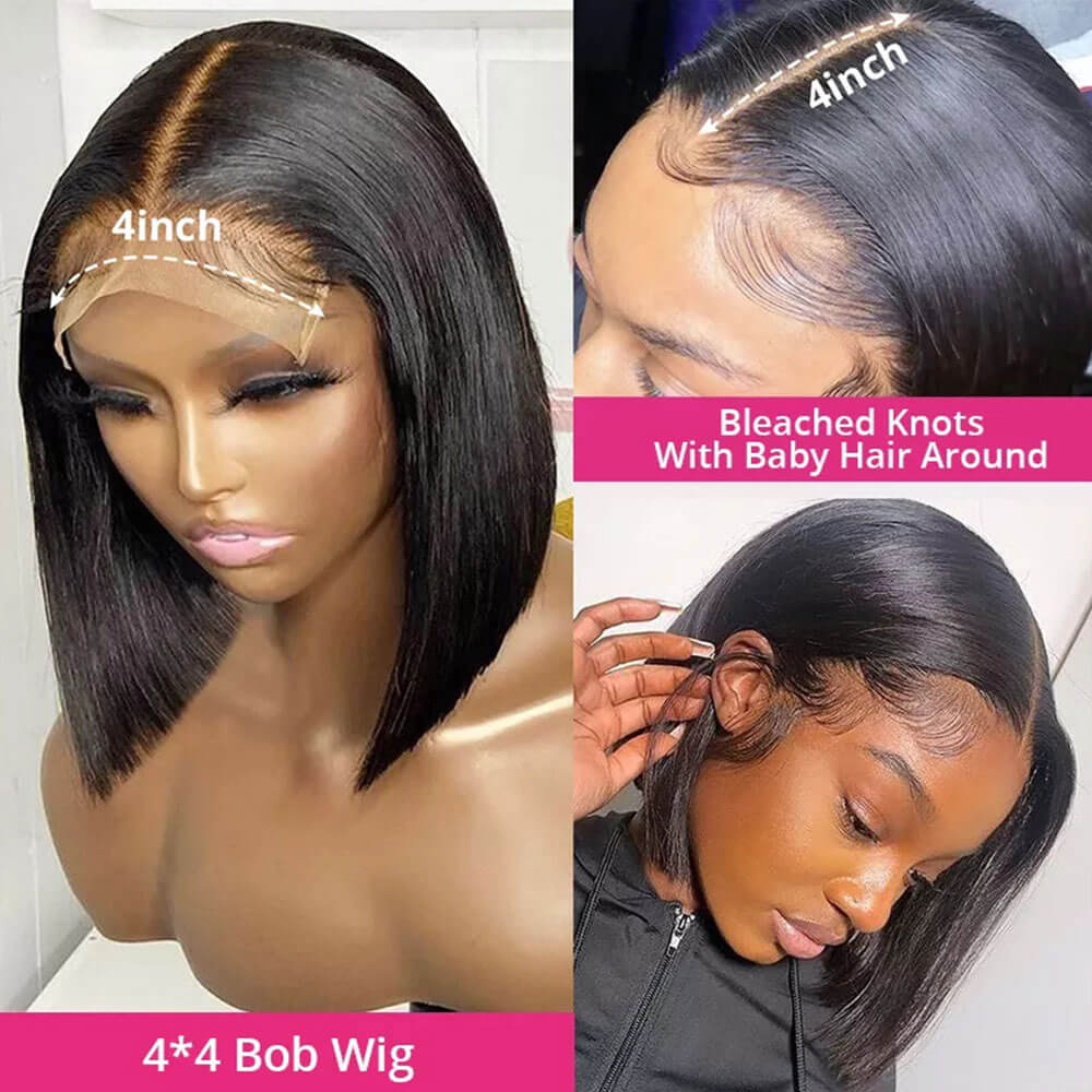 Natural Color Handwoven Human Hair Bob Lace Wig