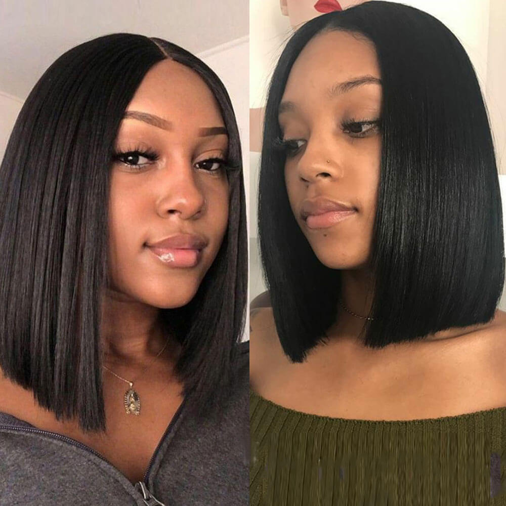 Natural Color Handwoven Human Hair Bob Lace Wig