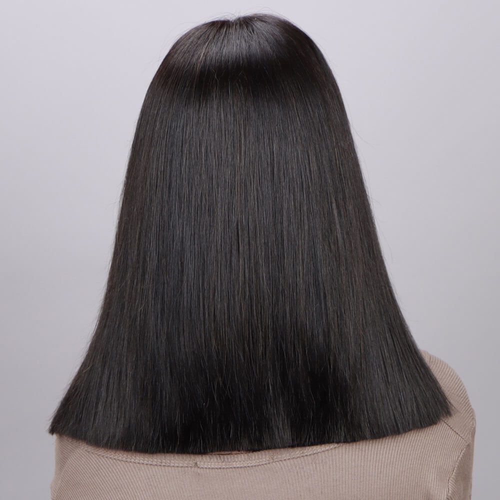 Natural Color Handwoven Human Hair Long Bob Glueless Lace Wig