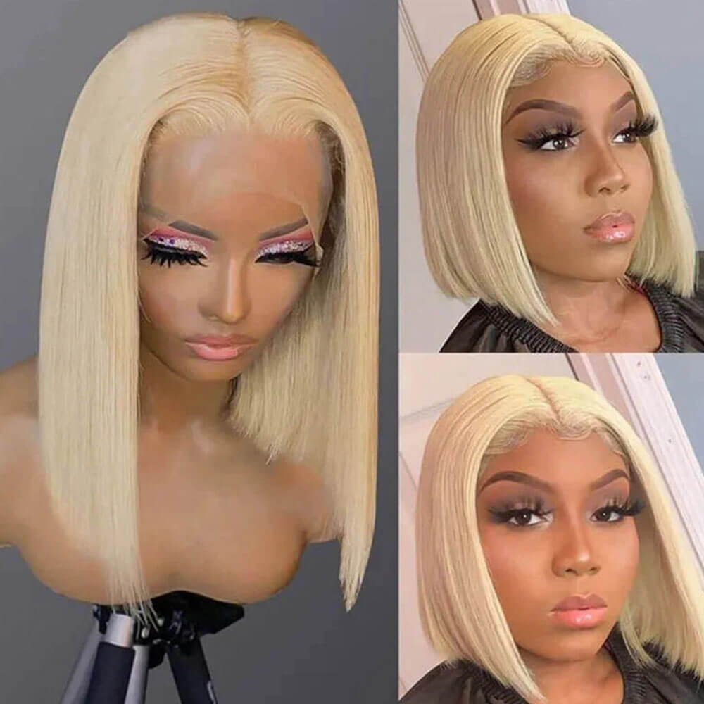 Lace Front Handwoven Blonde Human Hair Bob Wig