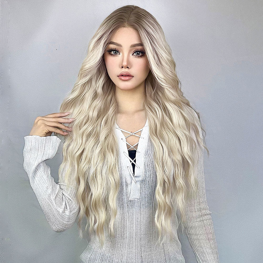 T-Shaped 13*6 Front Lace Long Wavy Japanese Fiber Blonde Hair Wig