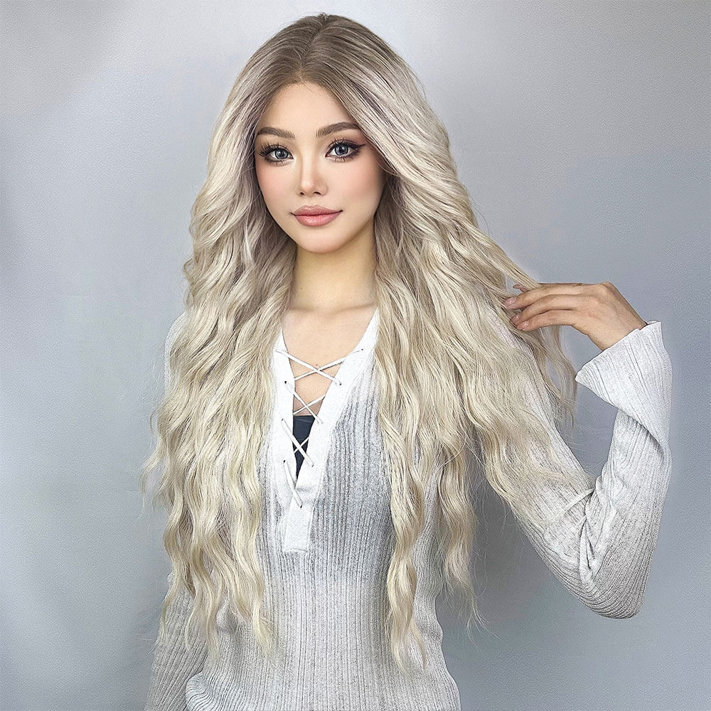 T-Shaped 13*6 Front Lace Long Wavy Japanese Fiber Blonde Hair Wig