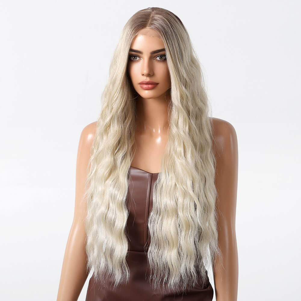 T-Shaped 13*6 Front Lace Long Wavy Japanese Fiber Blonde Hair Wig