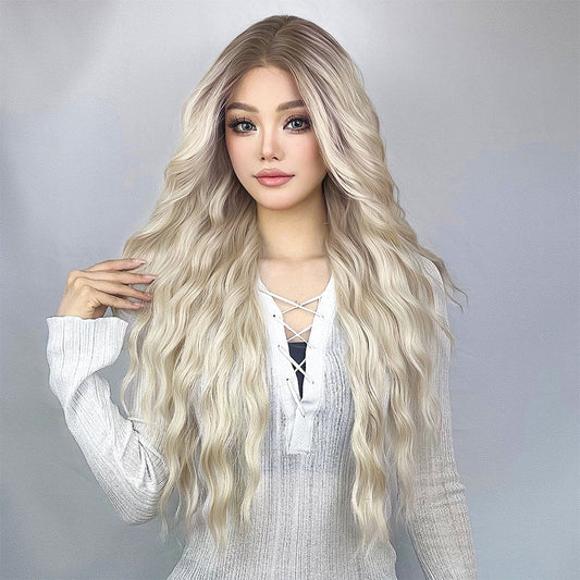 T-Shaped 13*6 Front Lace Long Wavy Japanese Fiber Blonde Hair Wig