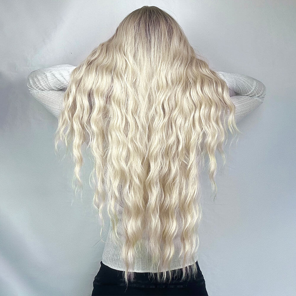 T-Shaped 13*6 Front Lace Long Wavy Japanese Fiber Blonde Hair Wig