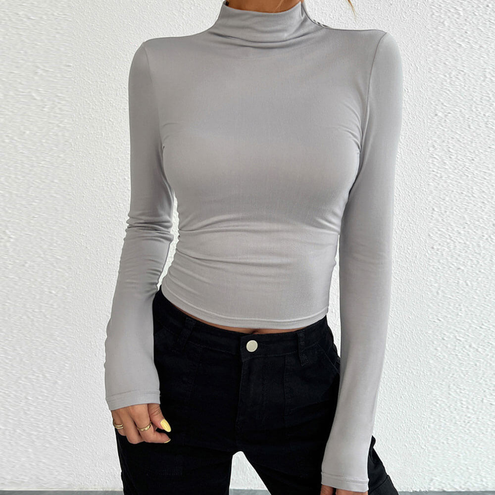 High Neck Long Sleeve Fitting Shirt