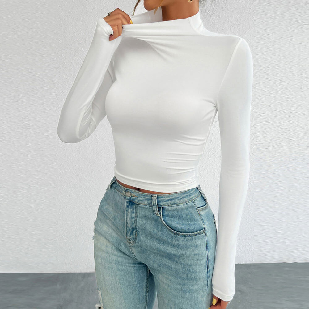 High Neck Long Sleeve Fitting Shirt